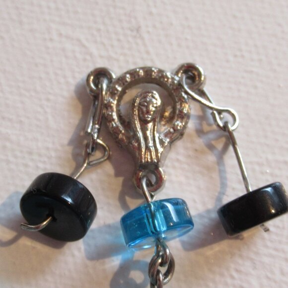 Vintage Rosary, Sapphire Blue & Black Beads, Ave Maria, Crucifix, - Picture 3 of 13